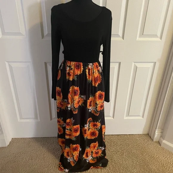 chinese dress ladies Sunflower Fit&Flare Print Midi Dress